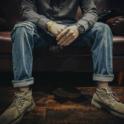 【OUTLET/即納】Ripped Men's Loose Jeans P0002